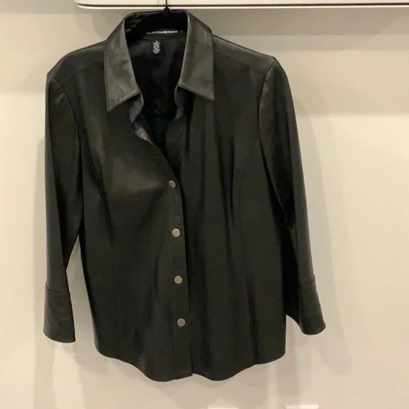 Ellen Tracy Jackets Coats Black Leather Shirtjacket Poshmark